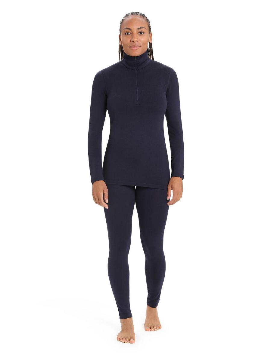 Women's Icebreaker Merino 260 Tech Long Sleeve Half Zip Thermal Top Base Layers Midnight Navy | CA 1033VRWD